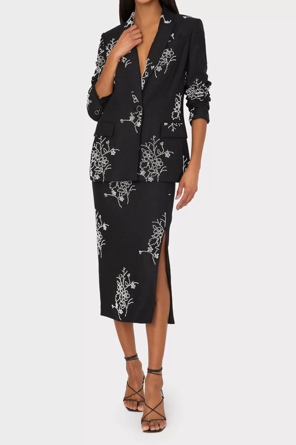 Matching Sets-MILLY Alexa Beaded Embroidery Blazer Black