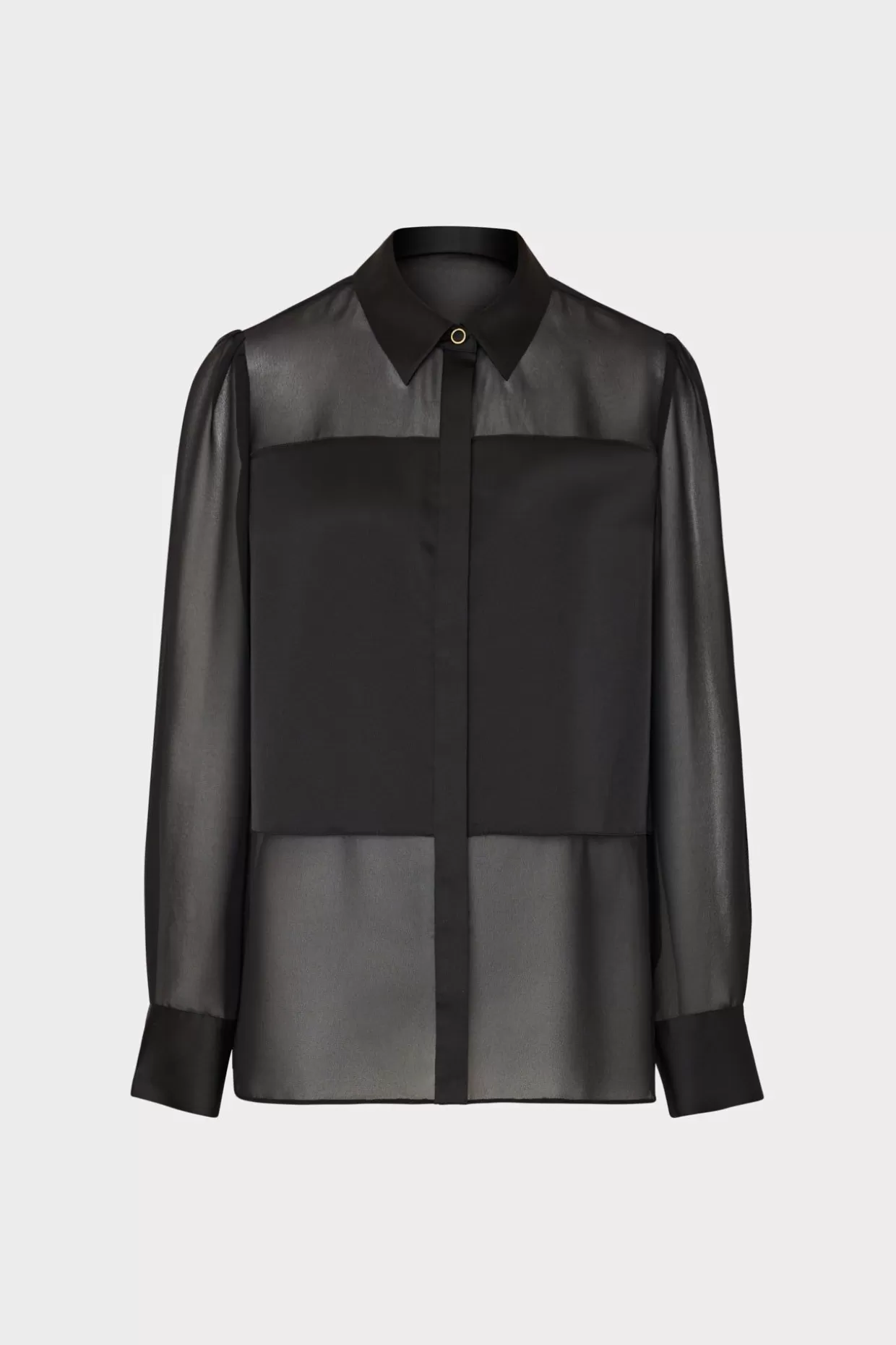 Jumpsuits & Rompers-MILLY Andy Satin Combo Button Up Blouse Black