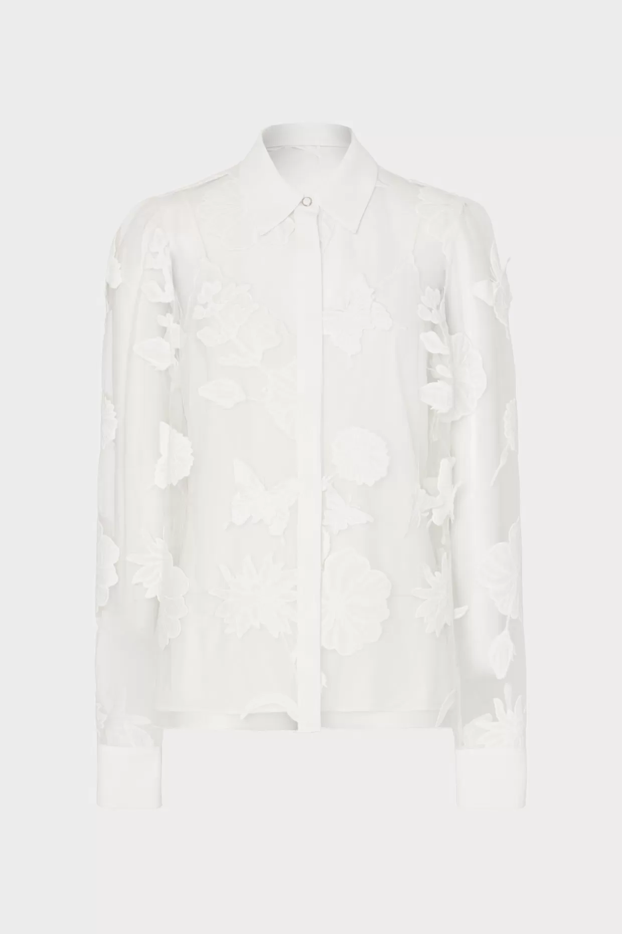 Jumpsuits & Rompers-MILLY Ashley 3D Butterfly Embroidery Blouse White