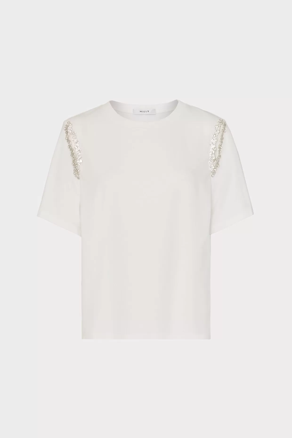 Tops-MILLY Avril Crystal Trim Tee White