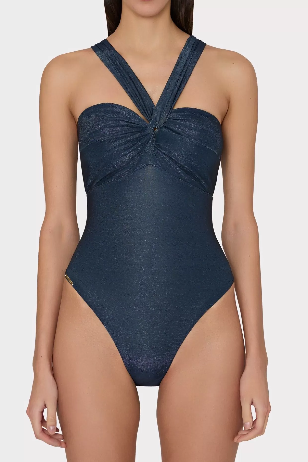 One Piece Swimsuits-MILLY Betsy Bandeau Shimmer One Piece Navy