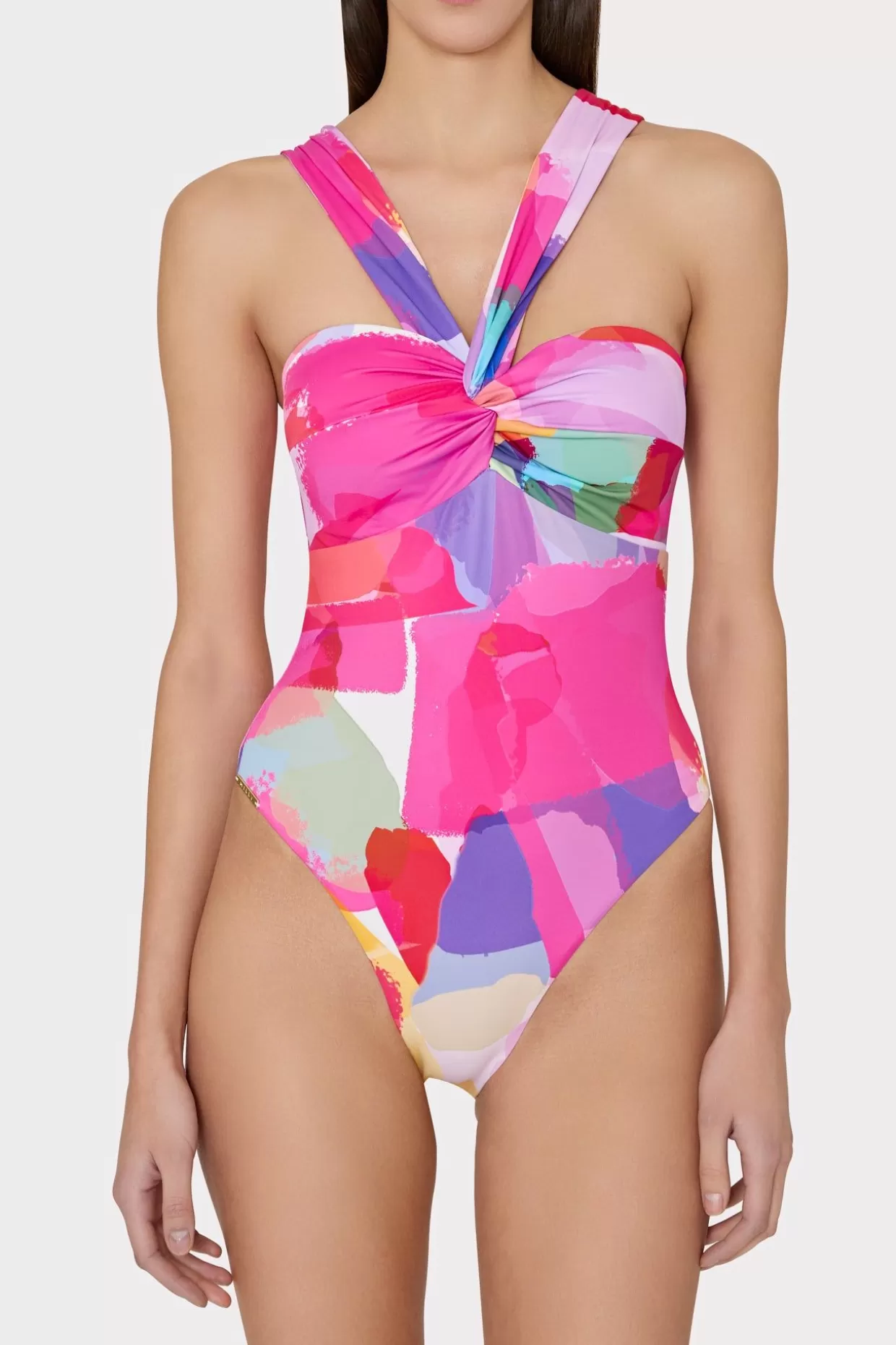 One Piece Swimsuits-MILLY Betsy Rainbow Waterfall Draped Bandeau One Piece Multi