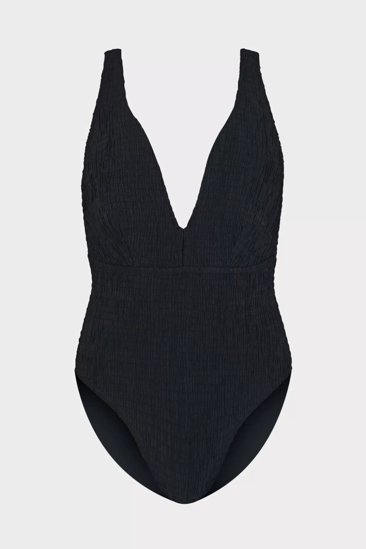 One Piece Swimsuits-MILLY Deep Dive One Piece With Smocking Black