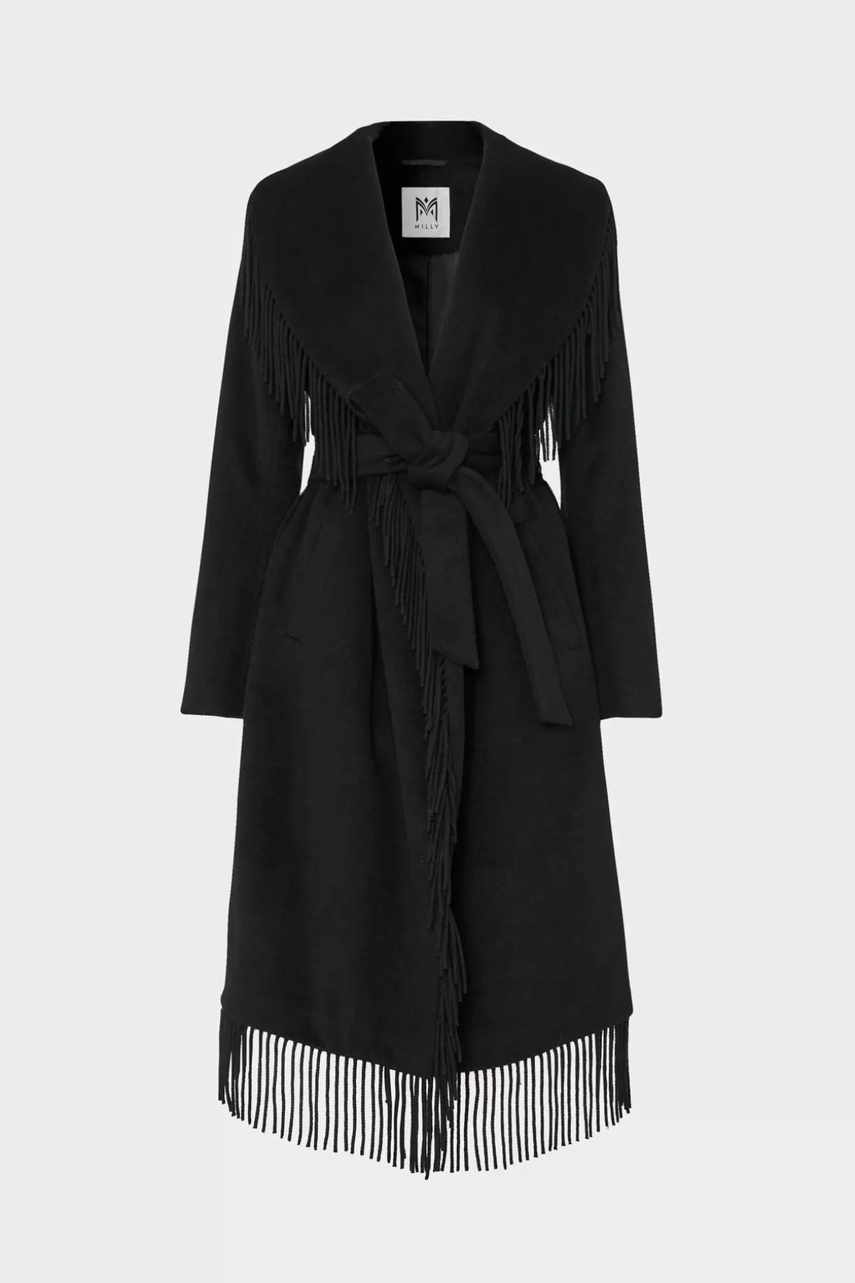 Coats & Jackets-MILLY Fringe Wool Coat Black