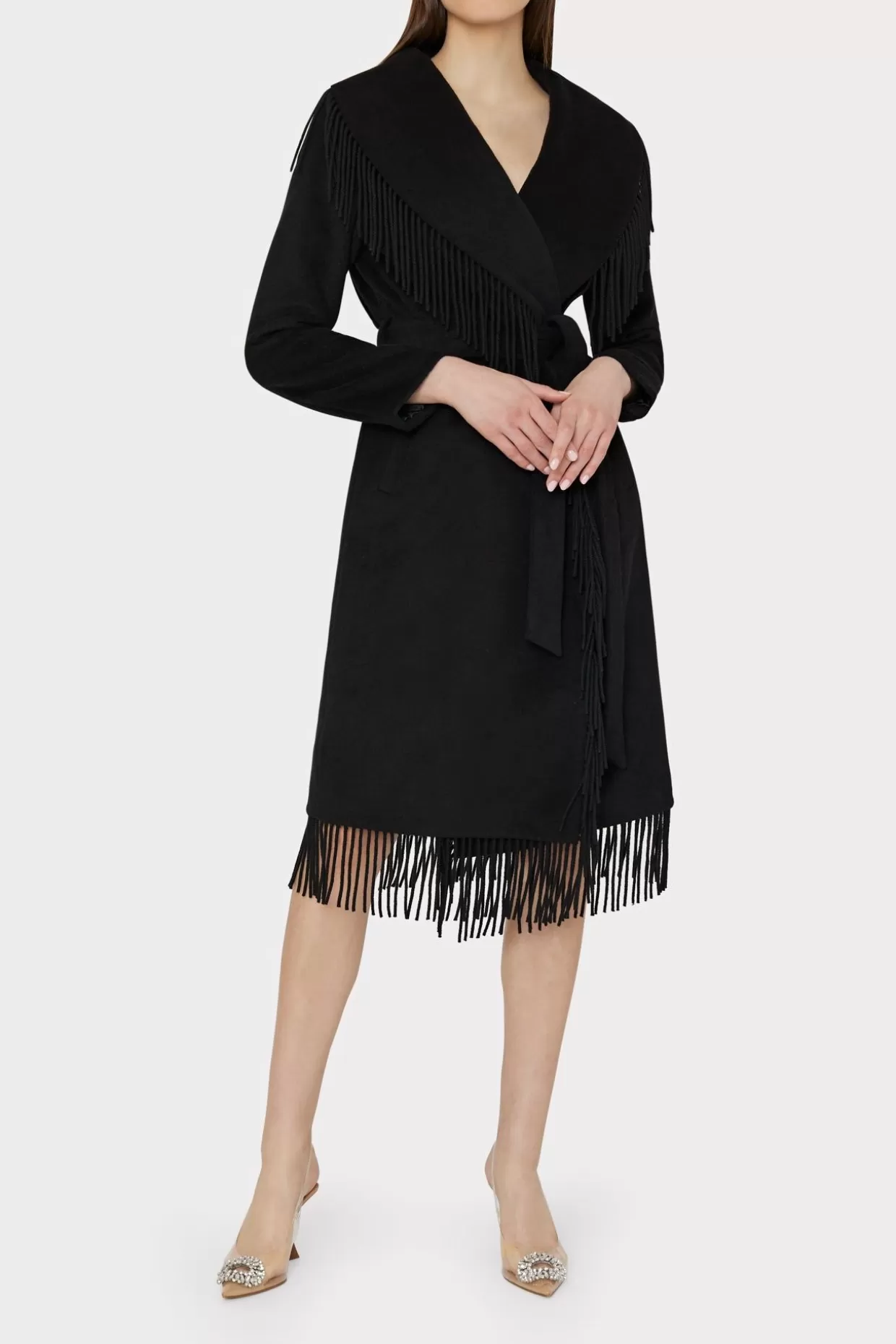 Coats & Jackets-MILLY Fringe Wool Coat Black