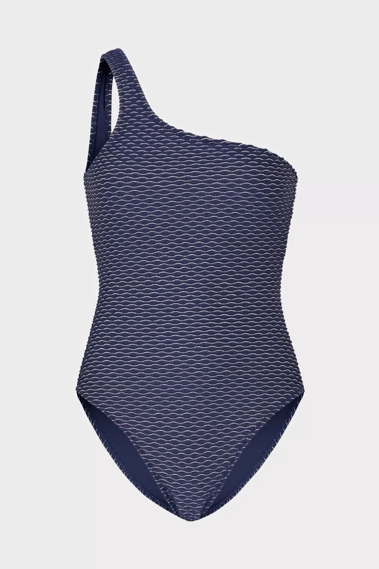 One Piece Swimsuits-MILLY Joni Textured Waves One Shoulder One Piece Navy