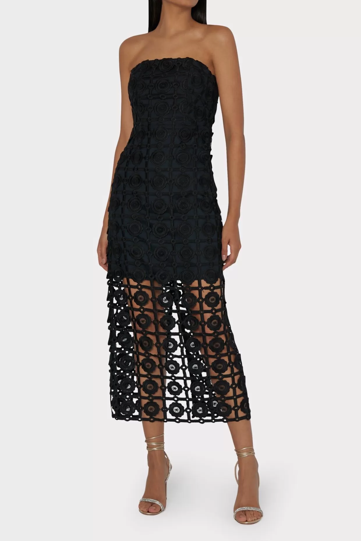 Little Black Dresses-MILLY Kait Tile Lace Dress Black