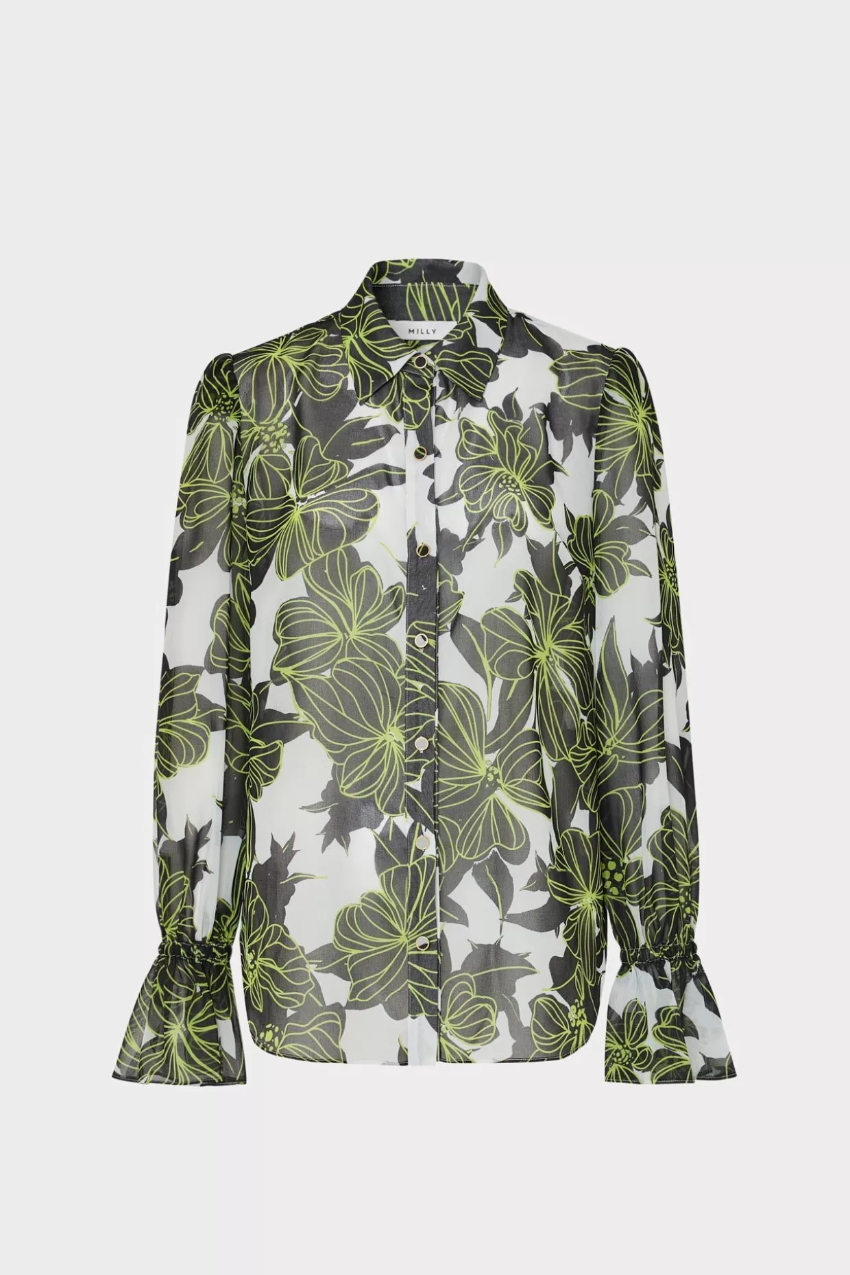 Tops-MILLY Lacey Sea Of Petals Top Chartreuse/Black