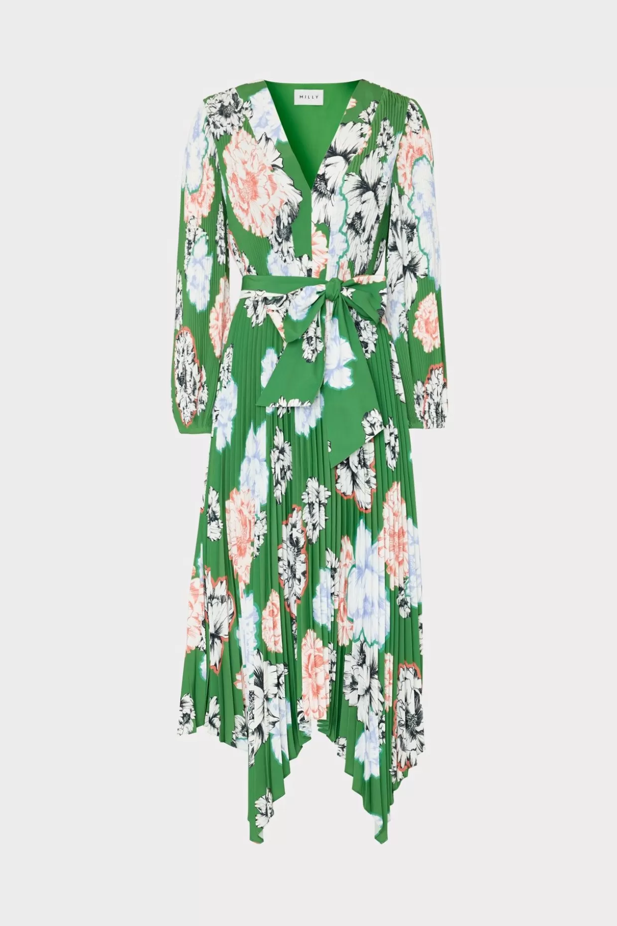Day Dresses-MILLY Liora Petals In Bloom Pleated Dress Green Multi