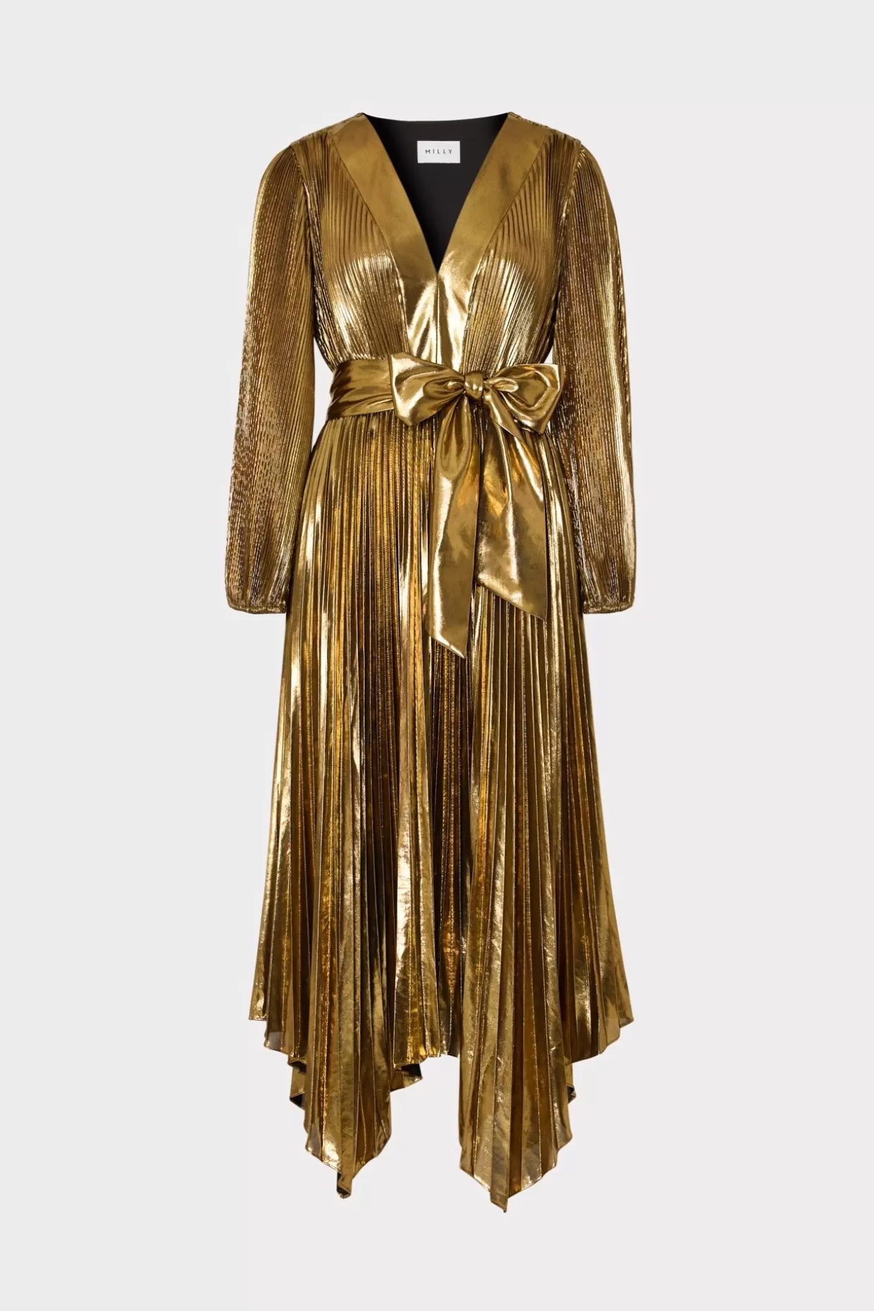 Maxi Dresses-MILLY Liora Pleated Lame Dress Gold