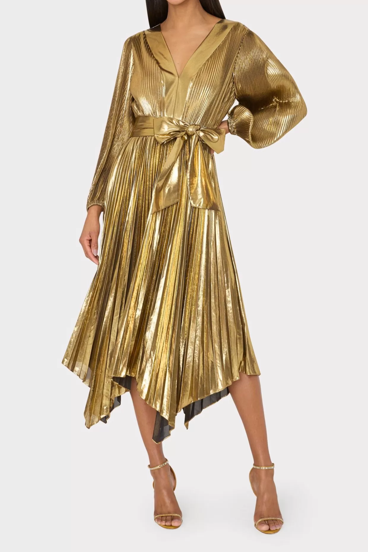 Maxi Dresses-MILLY Liora Pleated Lame Dress Gold
