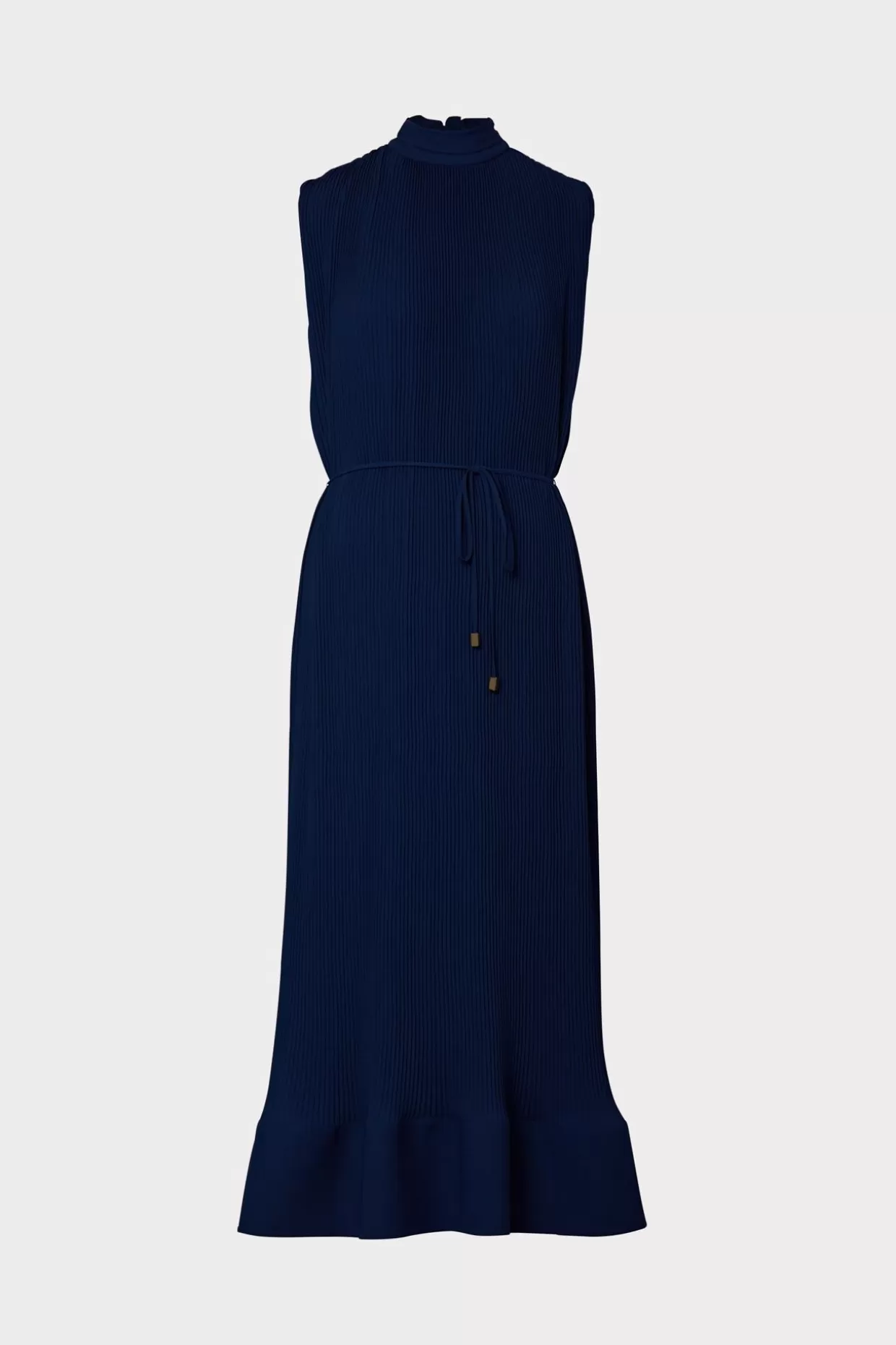 Maxi Dresses-MILLY Melina Solid Pleated Dress Navy