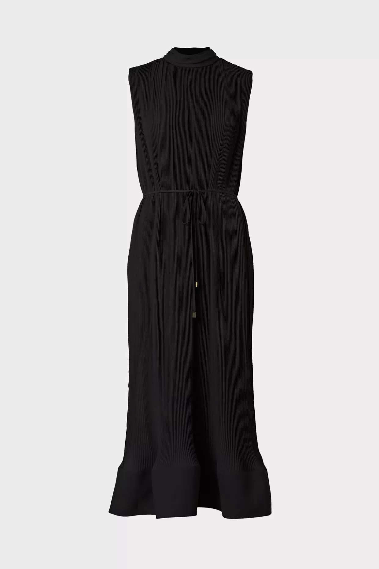 Maxi Dresses-MILLY Melina Solid Pleated Dress Black