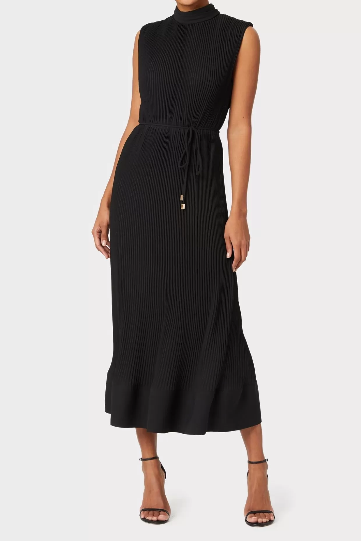 Maxi Dresses-MILLY Melina Solid Pleated Dress Black