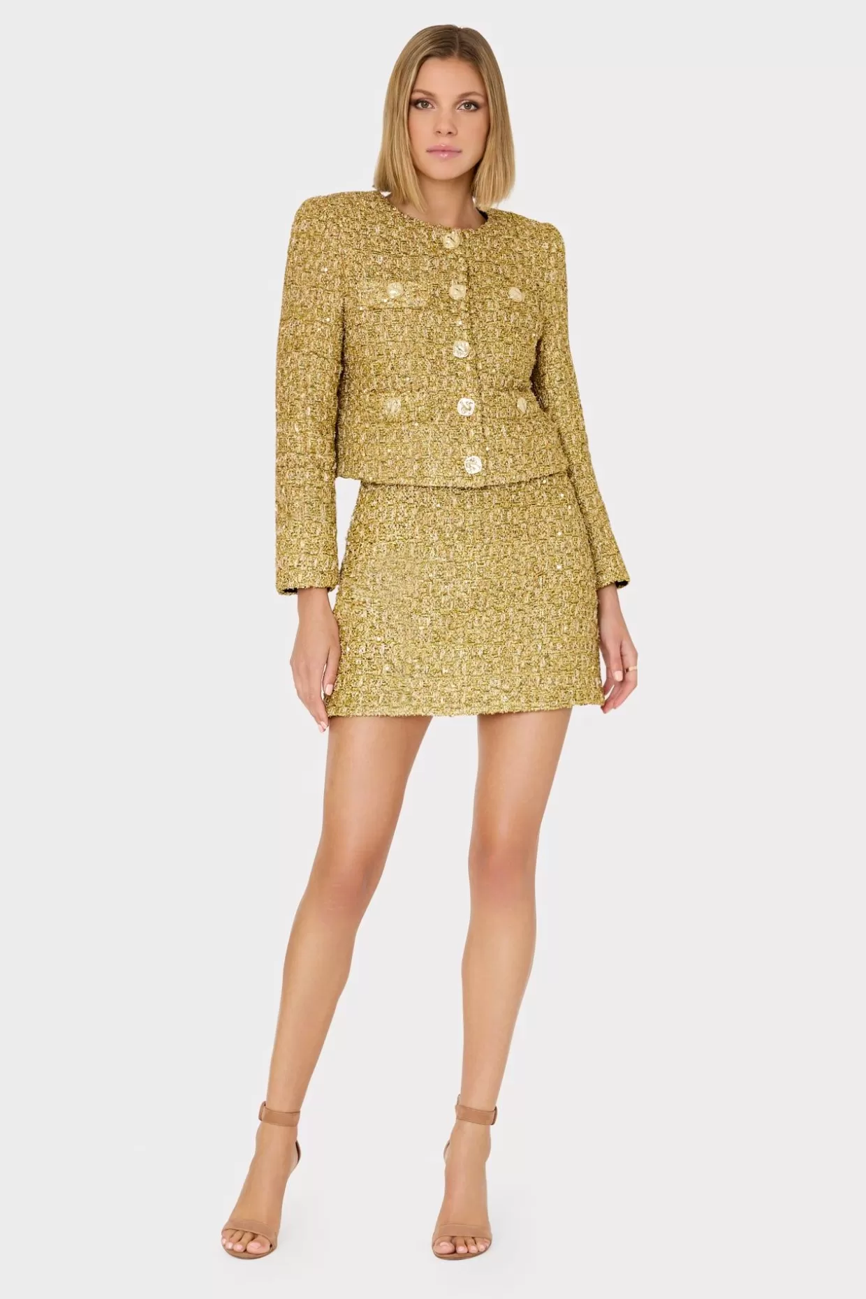 Skirts-MILLY Metallic Tweed Modern Mini Skirt Gold