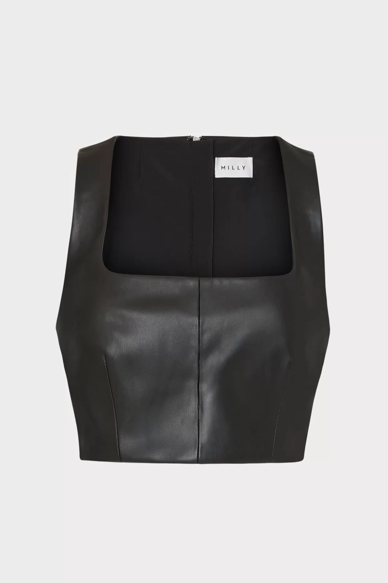Matching Sets-MILLY Nickie Vegan Leather Crop Top Black