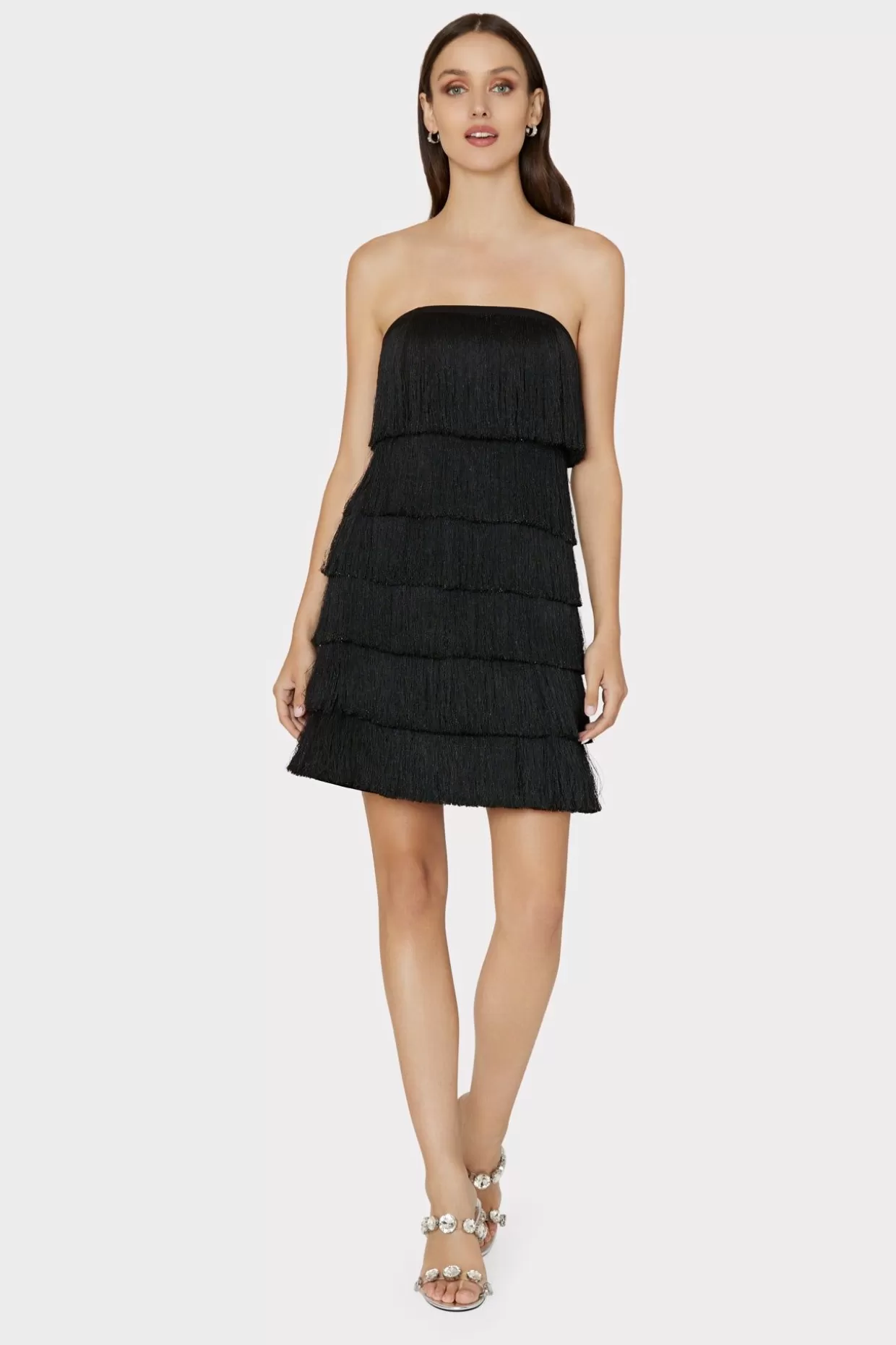 Little Black Dresses-MILLY Nuoir Metallic Fringe Dress Black Metallic