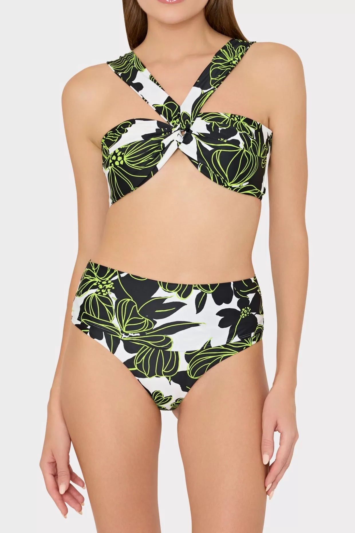 Bikinis-MILLY Olivia Sea Of Petals Draped Bandeau Top Chartreuse/Black