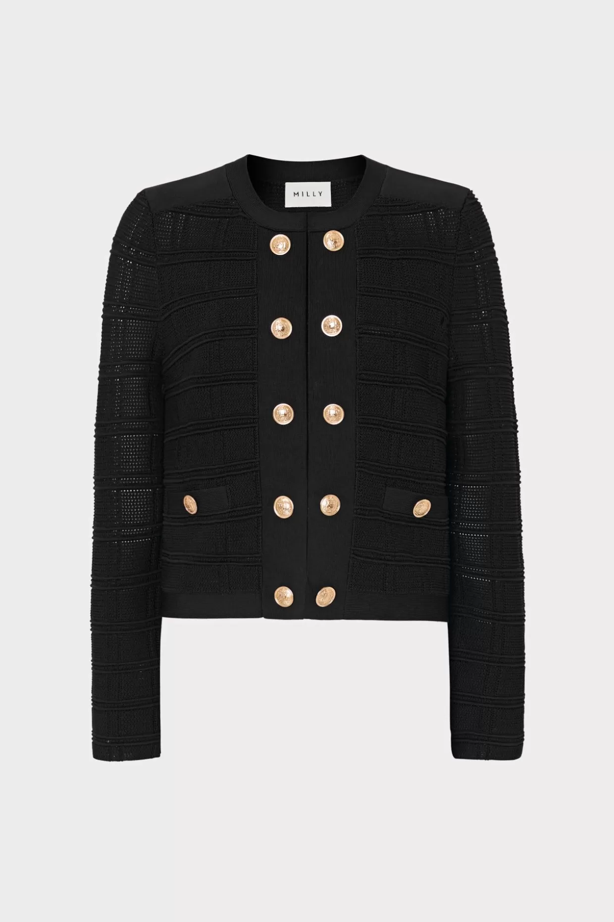 Coats & Jackets-MILLY Pointelle Textured Knit Jacket Black