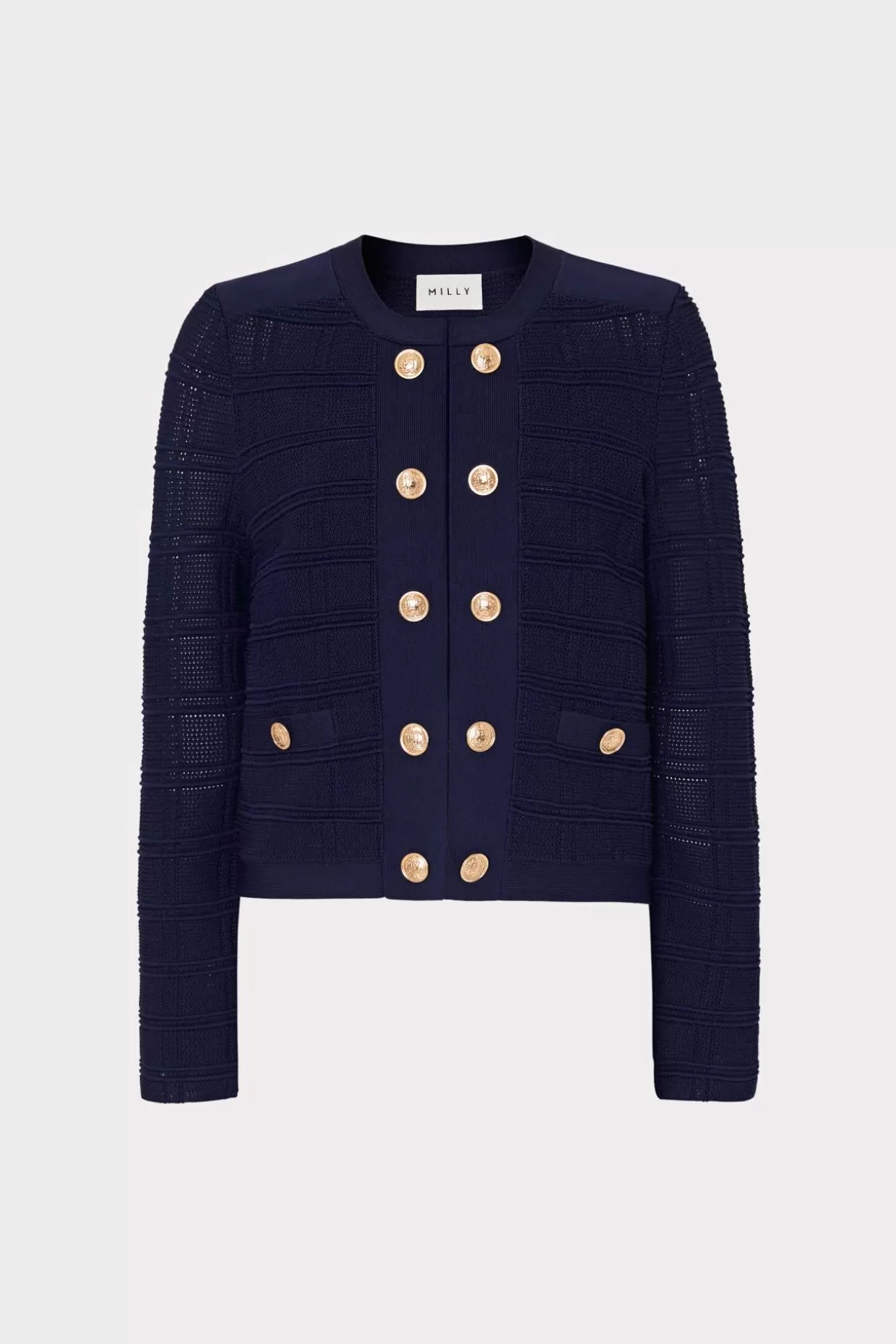 Sweaters & Knits-MILLY Pointelle Textured Knit Jacket Navy
