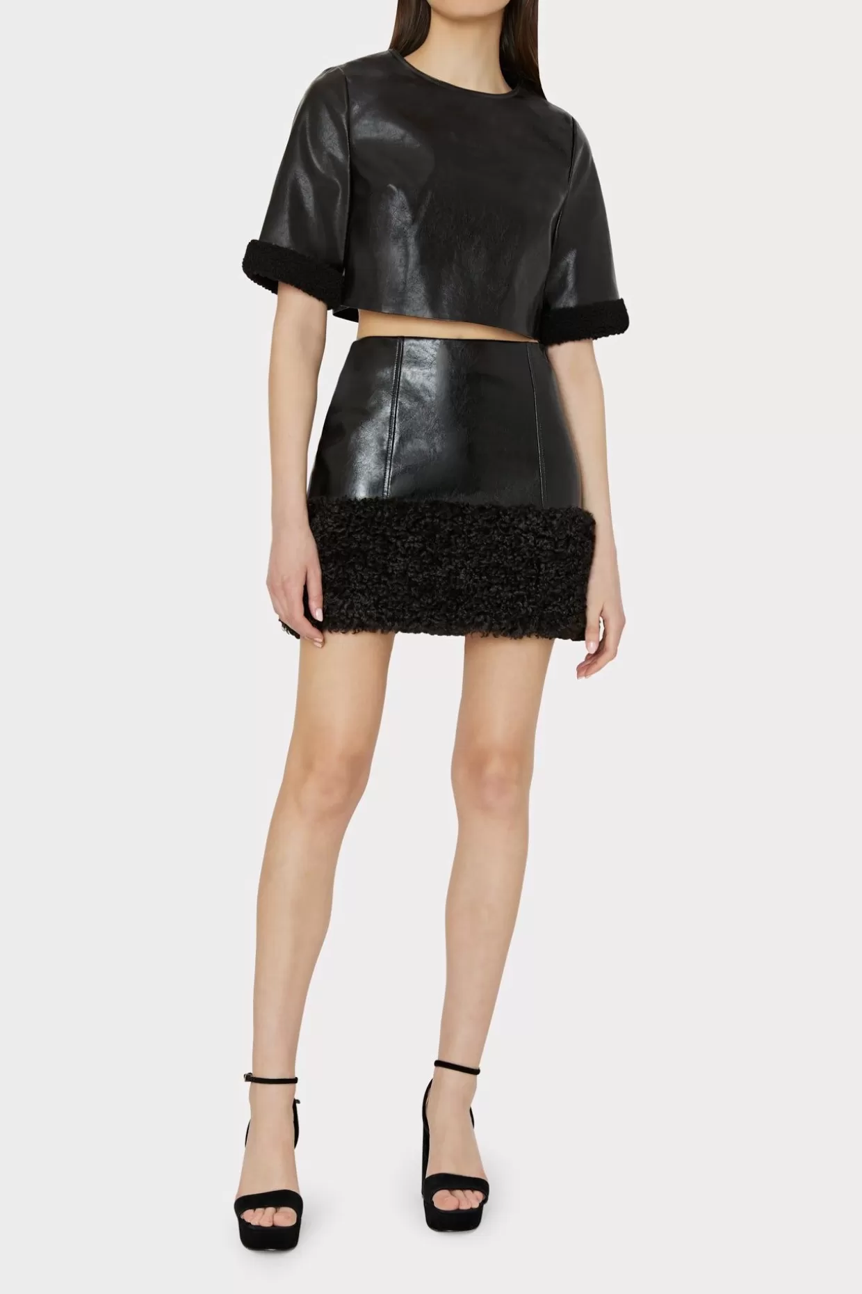 Skirts-MILLY Rochelle Crinkle Vegan Leather Skirt Black