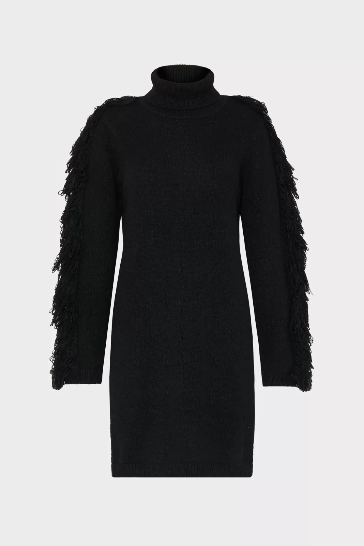 Sweaters & Knits-MILLY Rowe Fringe Sleeve Turtleneck Mini Dress Black