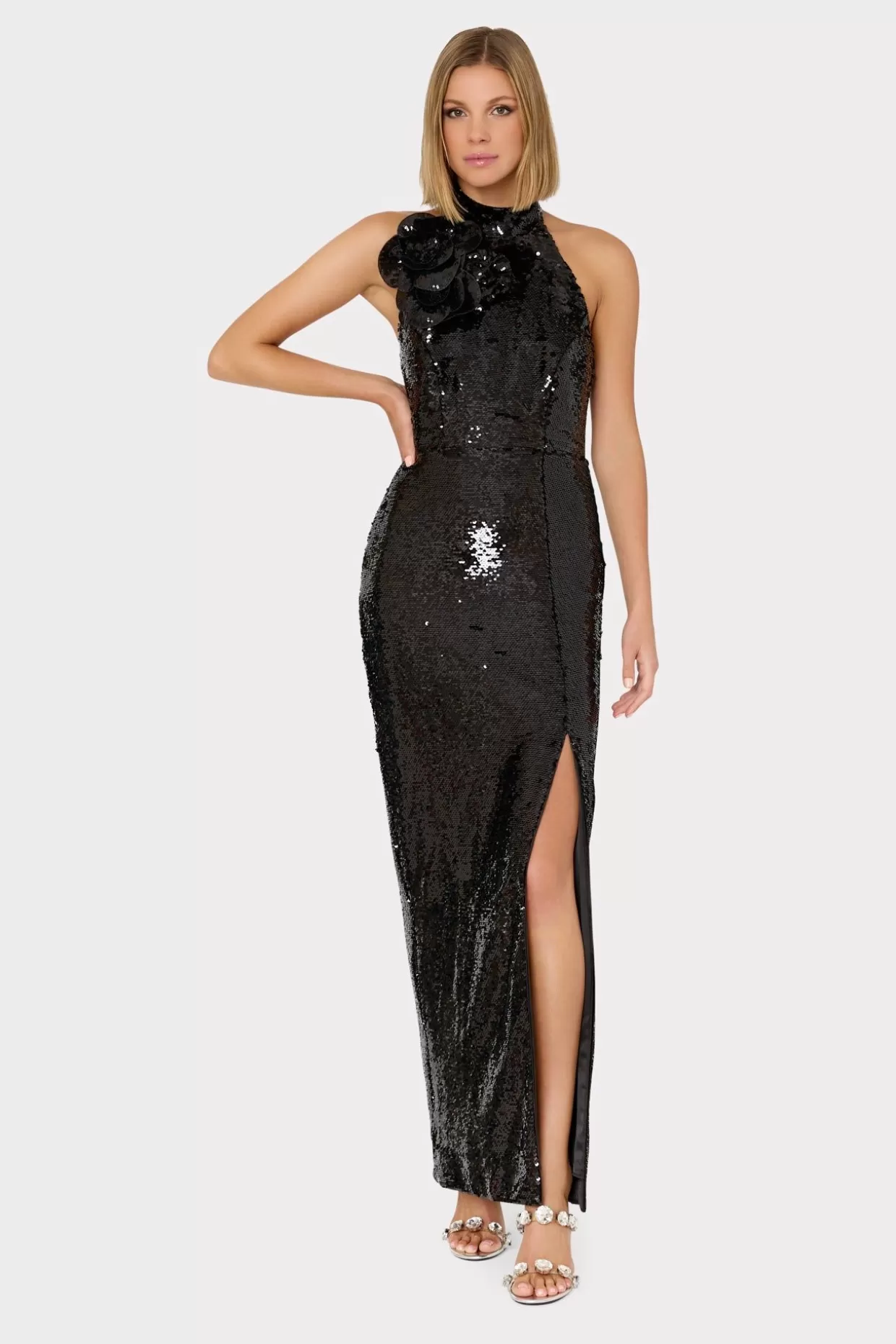 Maxi Dresses-MILLY Sabine 3D Sequins Rosette Dress Black
