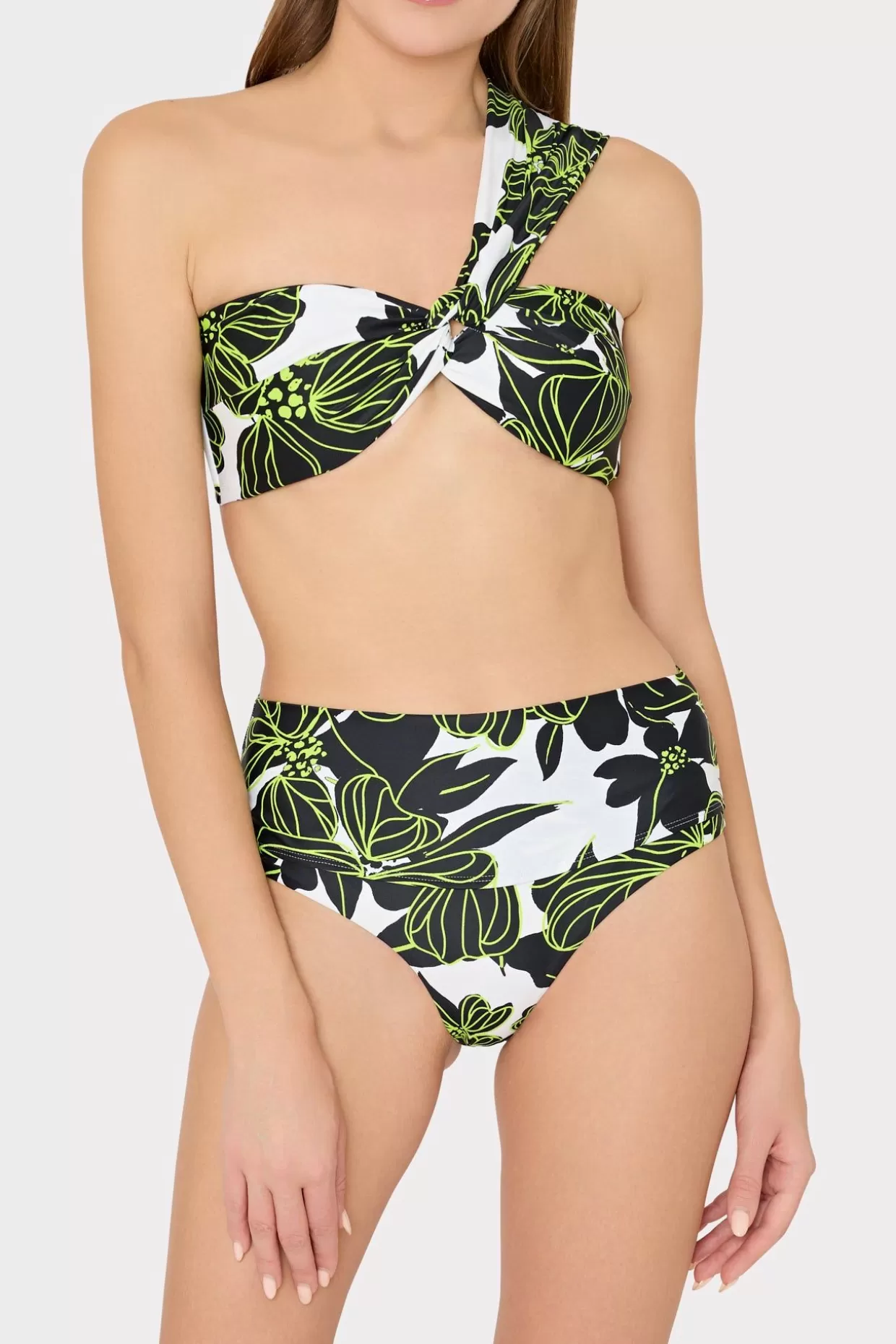 Bikinis-MILLY Sea Of Petals High Waisted Bikini Bottom Chartreuse/Black