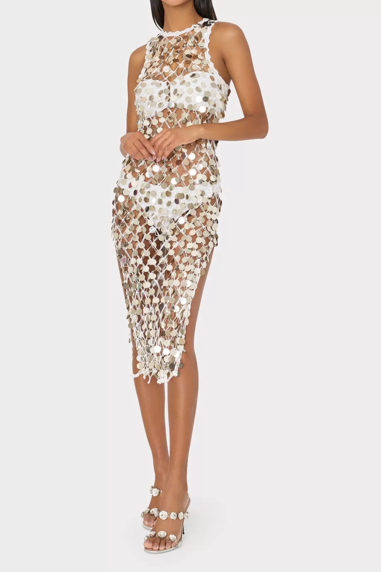 Jumpsuits & Rompers-MILLY Sequin Crochet Midi Dress Ecru