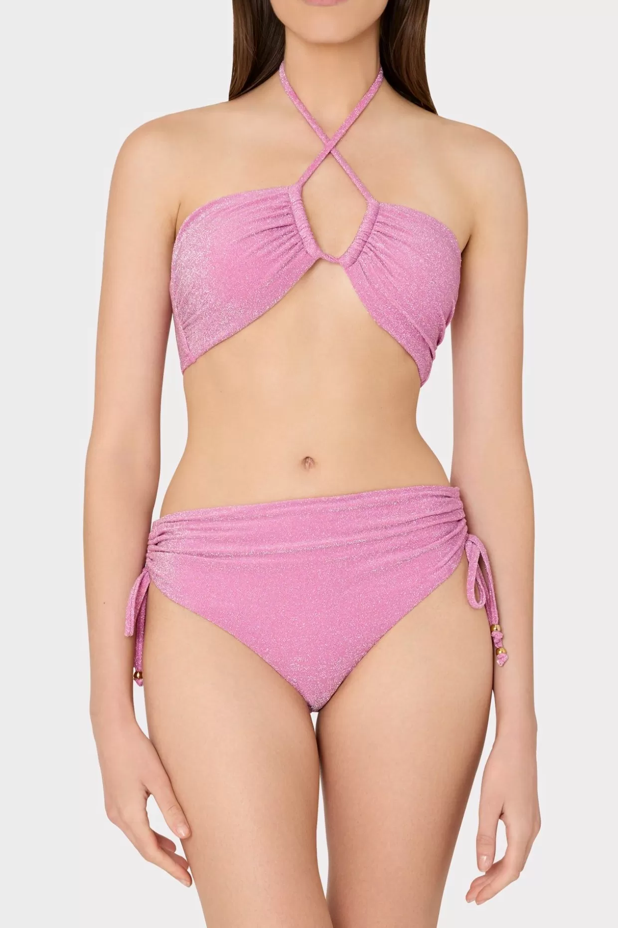 Bikinis-MILLY Shimmer Halter Bikini Top Pink