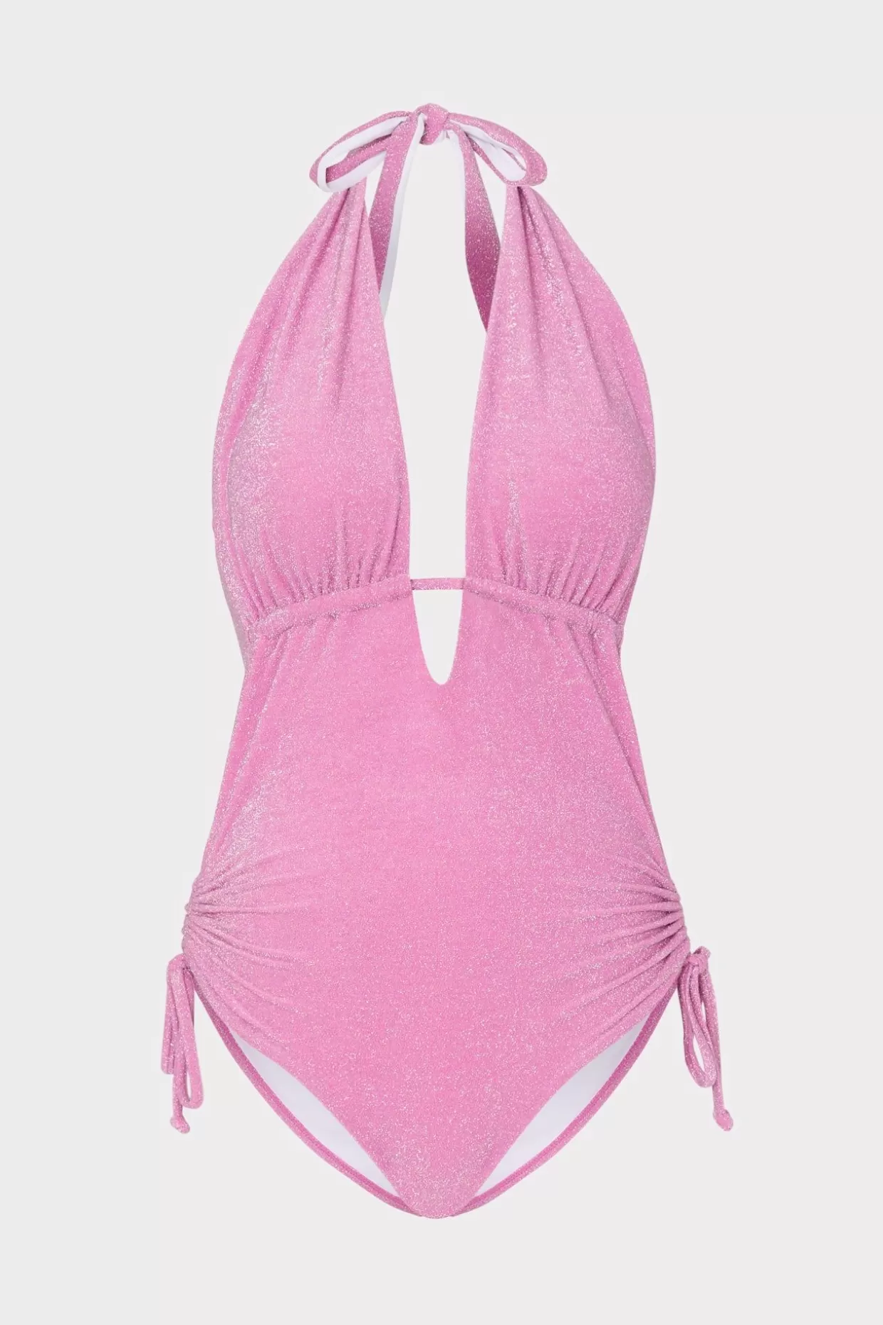 One Piece Swimsuits-MILLY Shimmer Halter One Piece Pink