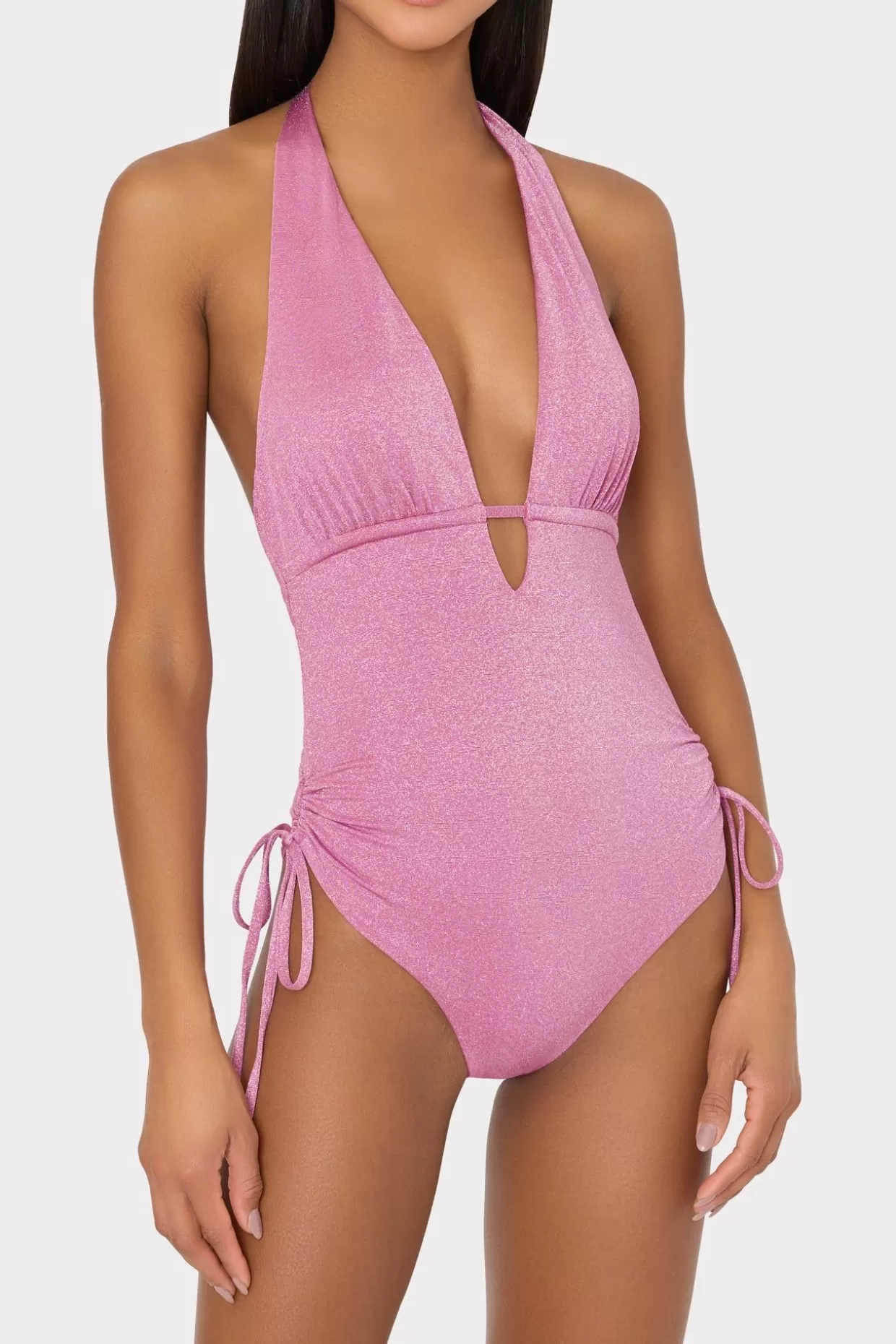 One Piece Swimsuits-MILLY Shimmer Halter One Piece Pink
