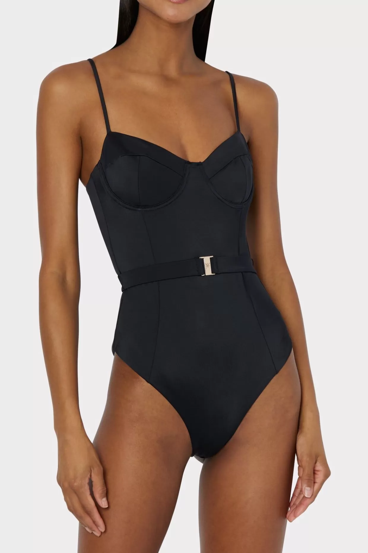 One Piece Swimsuits-MILLY Solid Belted One Piece Black