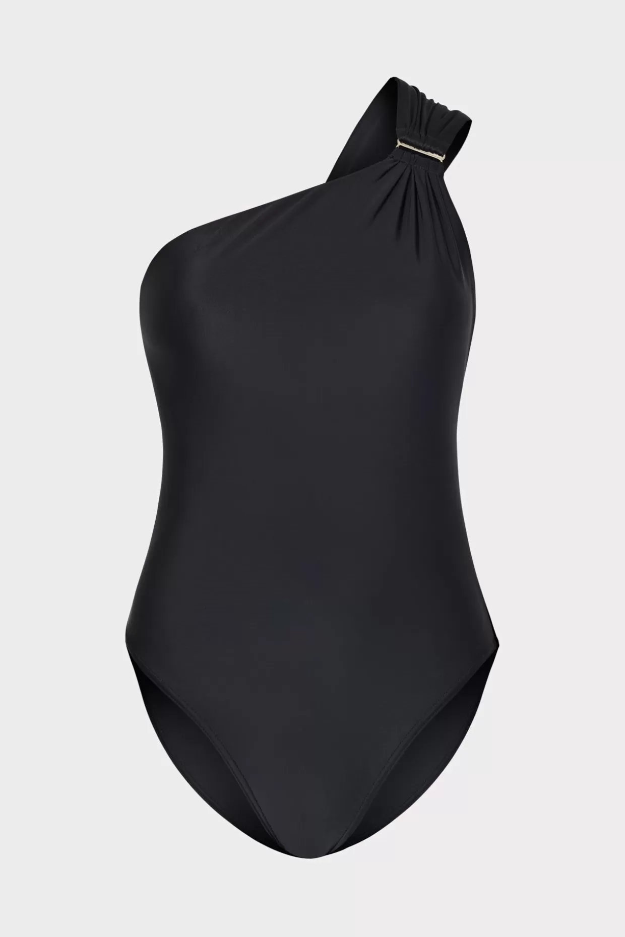 One Piece Swimsuits-MILLY Solid Carvico Vita One Shoulder One Piece Black