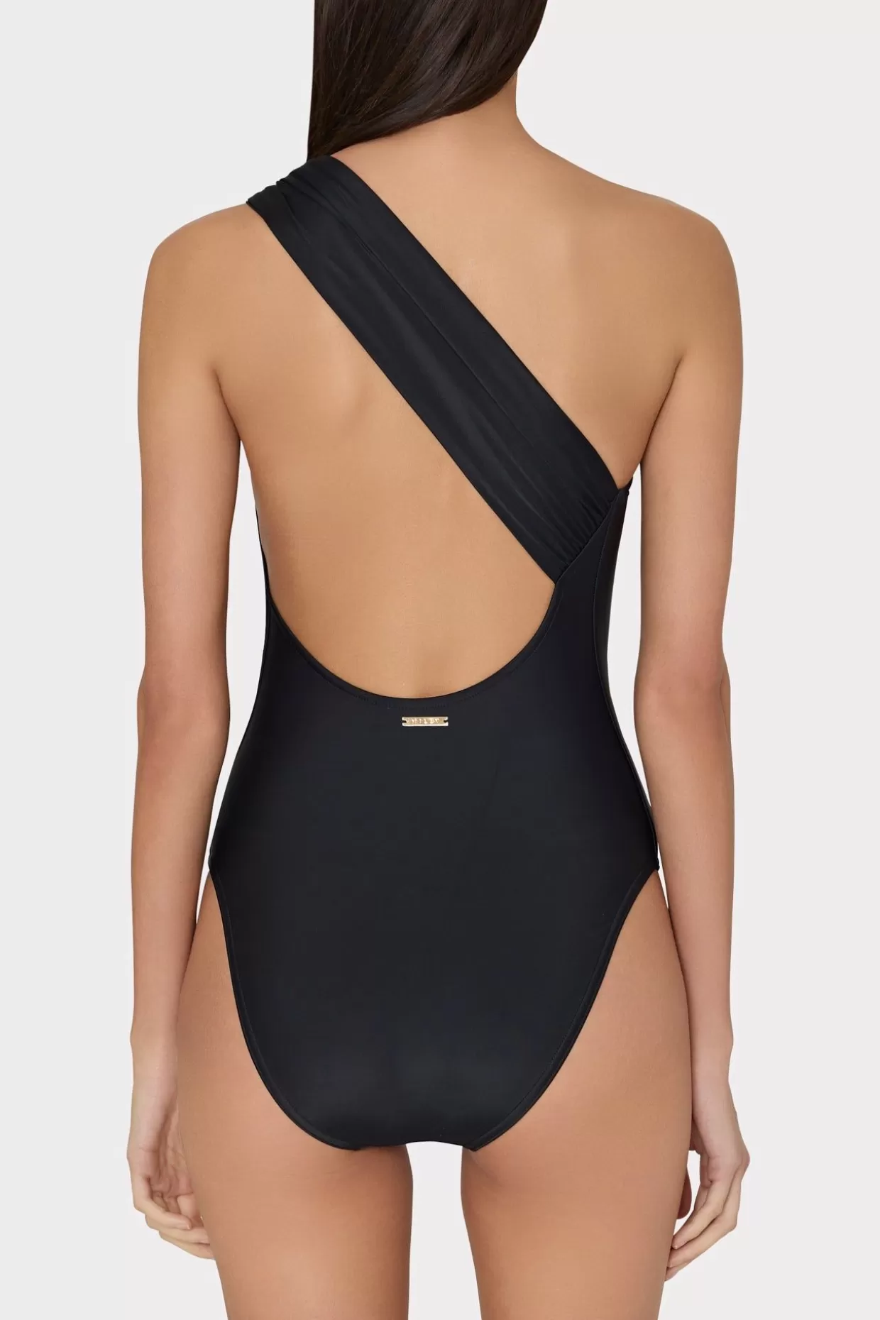 One Piece Swimsuits-MILLY Solid Carvico Vita One Shoulder One Piece Black