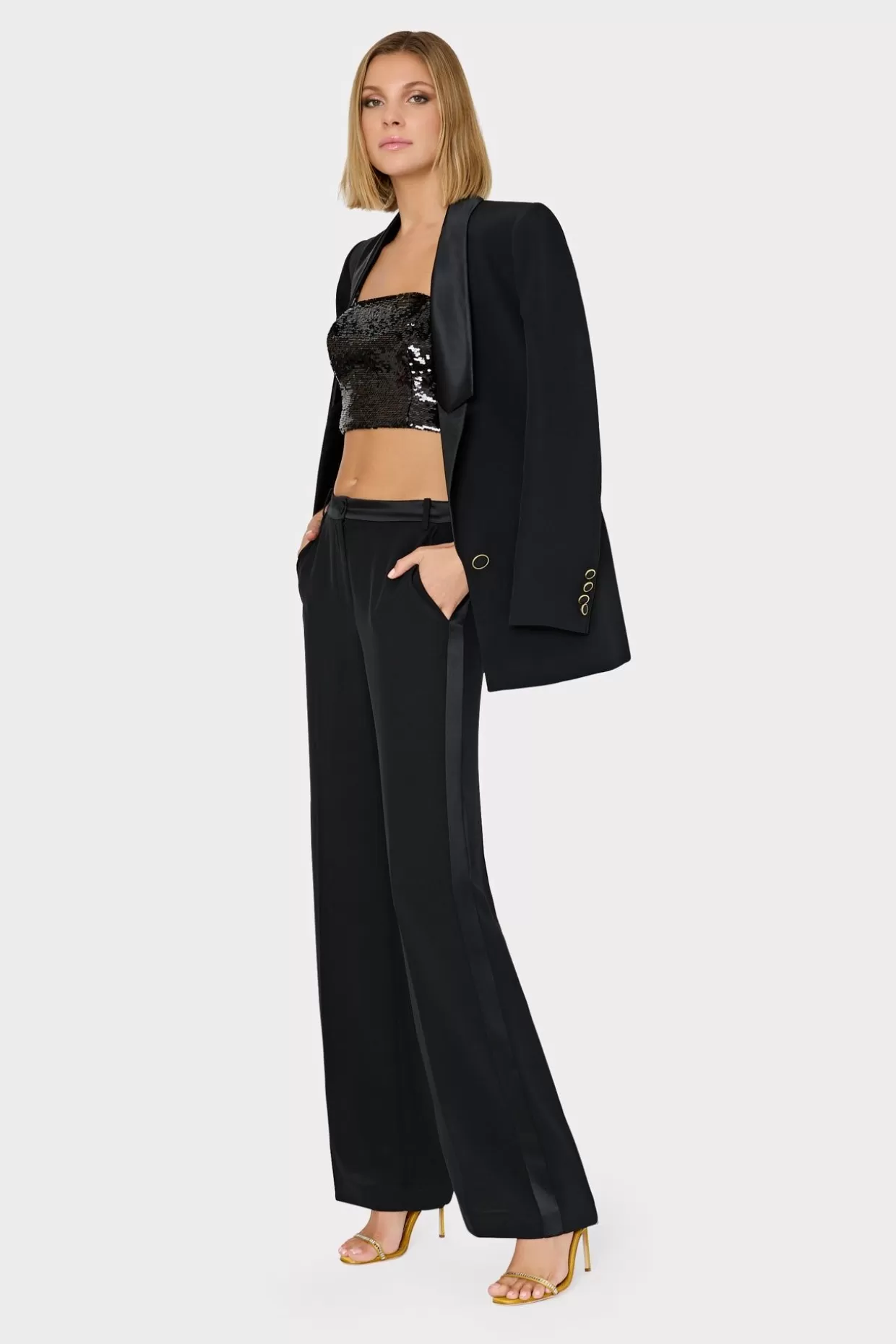 Matching Sets-MILLY Soren Low-Rise Hammered Satin Pants Black