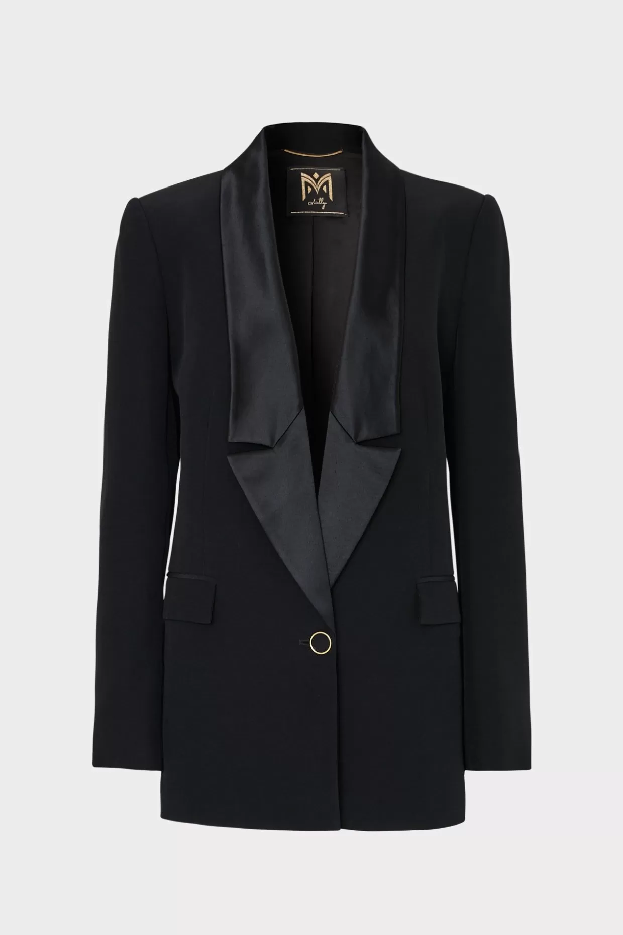 Matching Sets-MILLY Stacy Hammered Satin Blazer Black