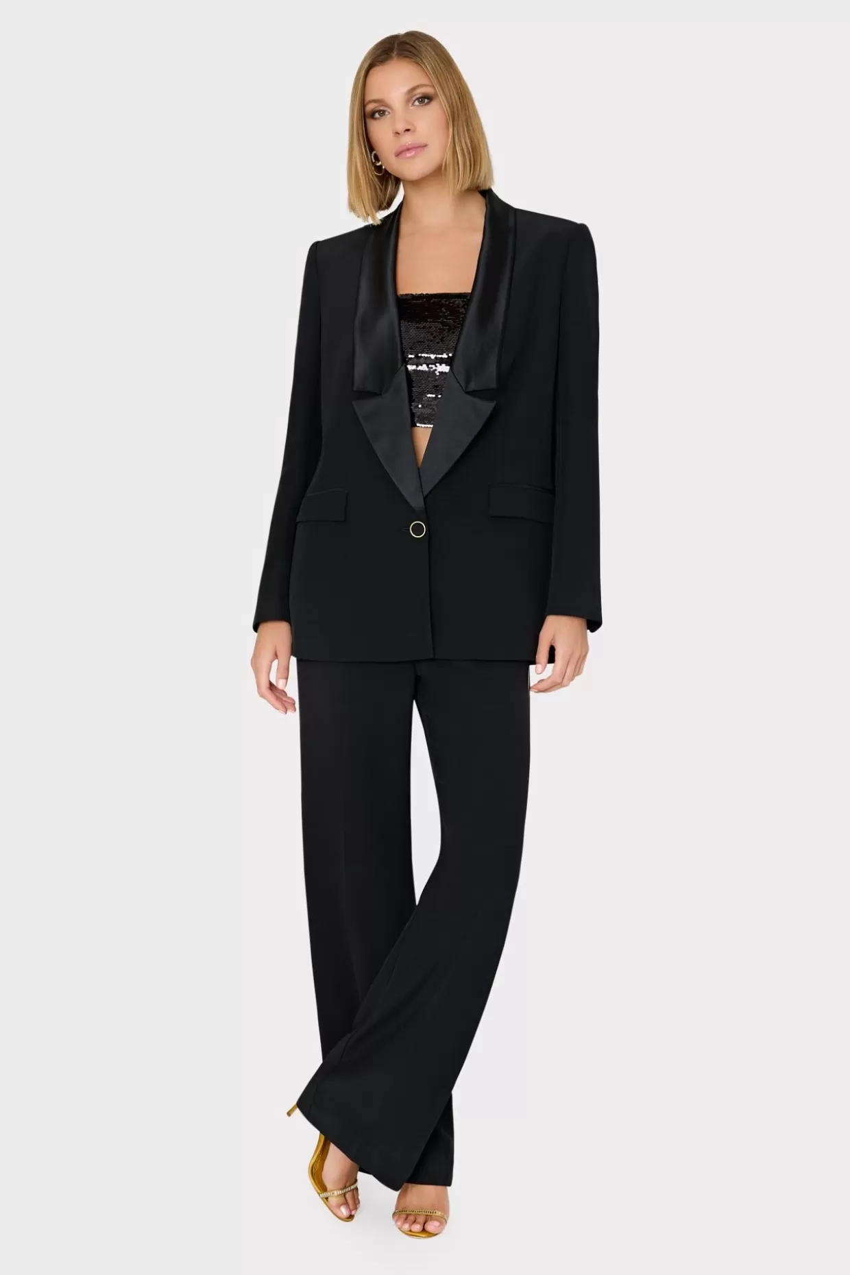Blazers-MILLY Stacy Hammered Satin Blazer Black