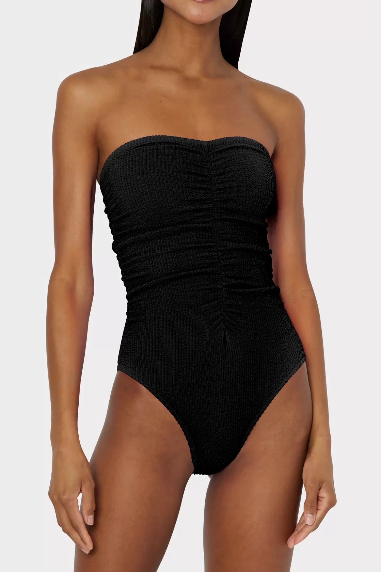 One Piece Swimsuits-MILLY Textured Ruched One Piece Black