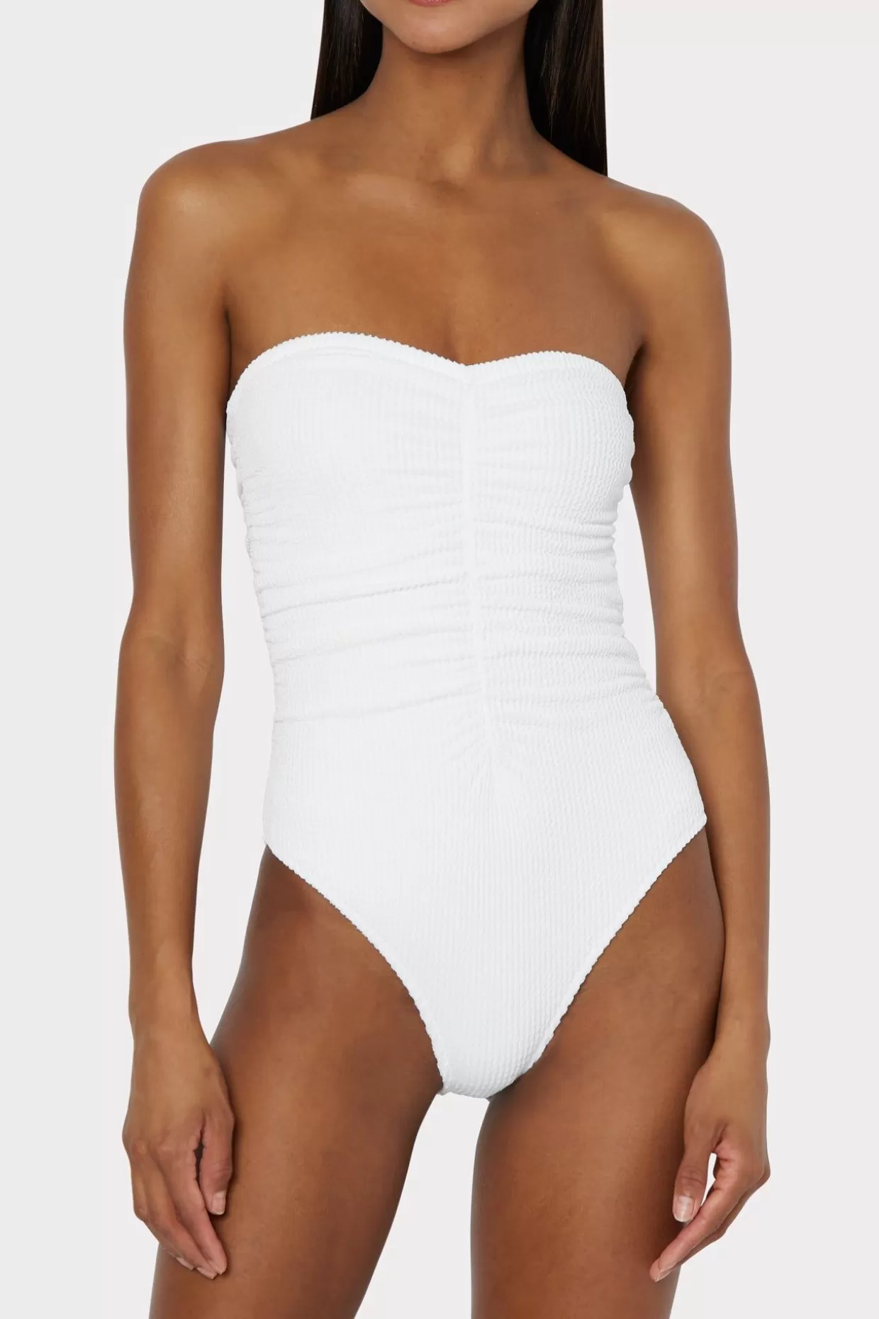 One Piece Swimsuits-MILLY Textured Ruched One Piece White