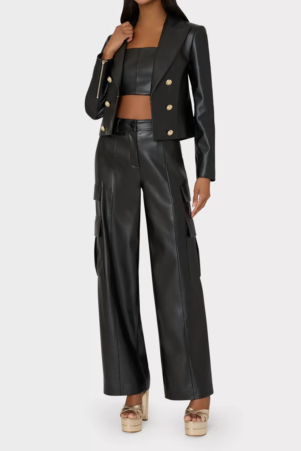 Blazers-MILLY Thompson Vegan Leather Blazer Black