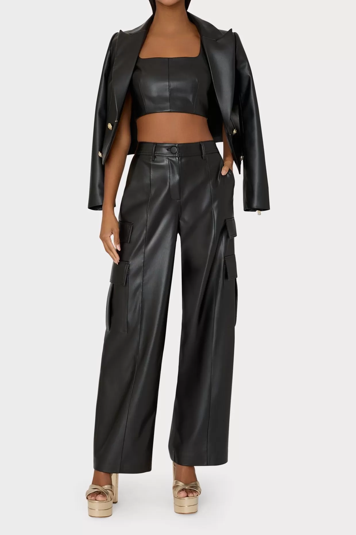 Matching Sets-MILLY Tobias Vegan Leather Cargo Pants Black