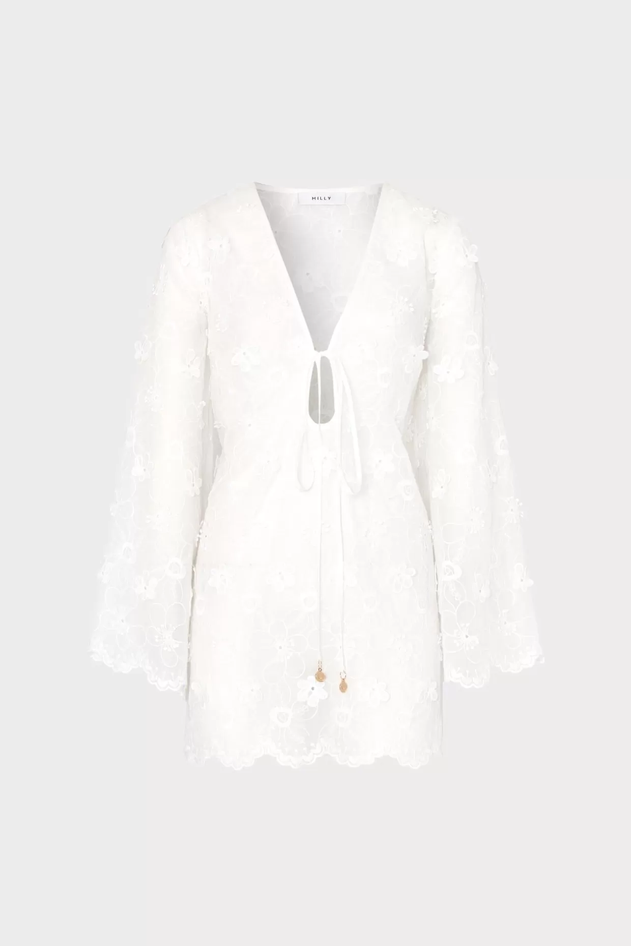 Jumpsuits & Rompers-MILLY Viara 3D Floral Embroidery Coverup Dress White