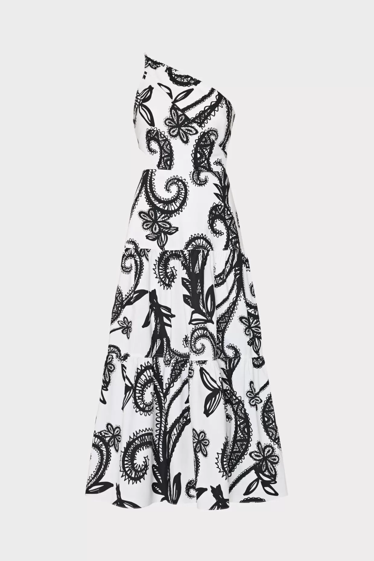 Little Black Dresses-MILLY Vintage Vine Poplin Dress Black/White