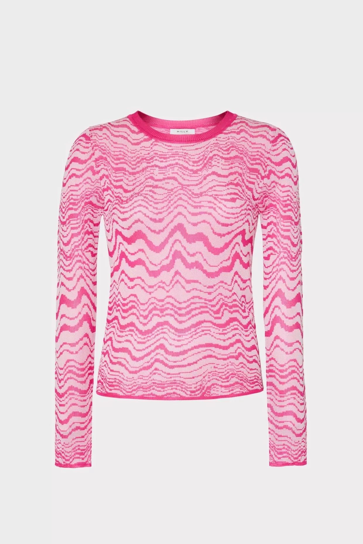 Jumpsuits & Rompers-MILLY Wave Jacquard Crewneck Pullover Pink/Ecru