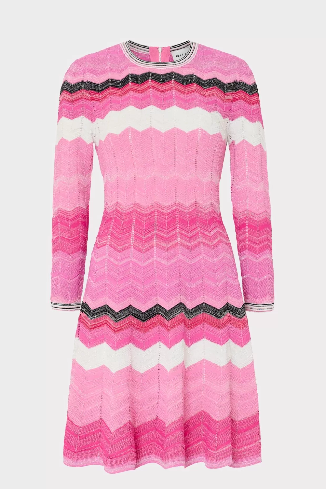 Pink Dresses-MILLY Zig Zag Long Sleeve Flare Dress Pink Multi